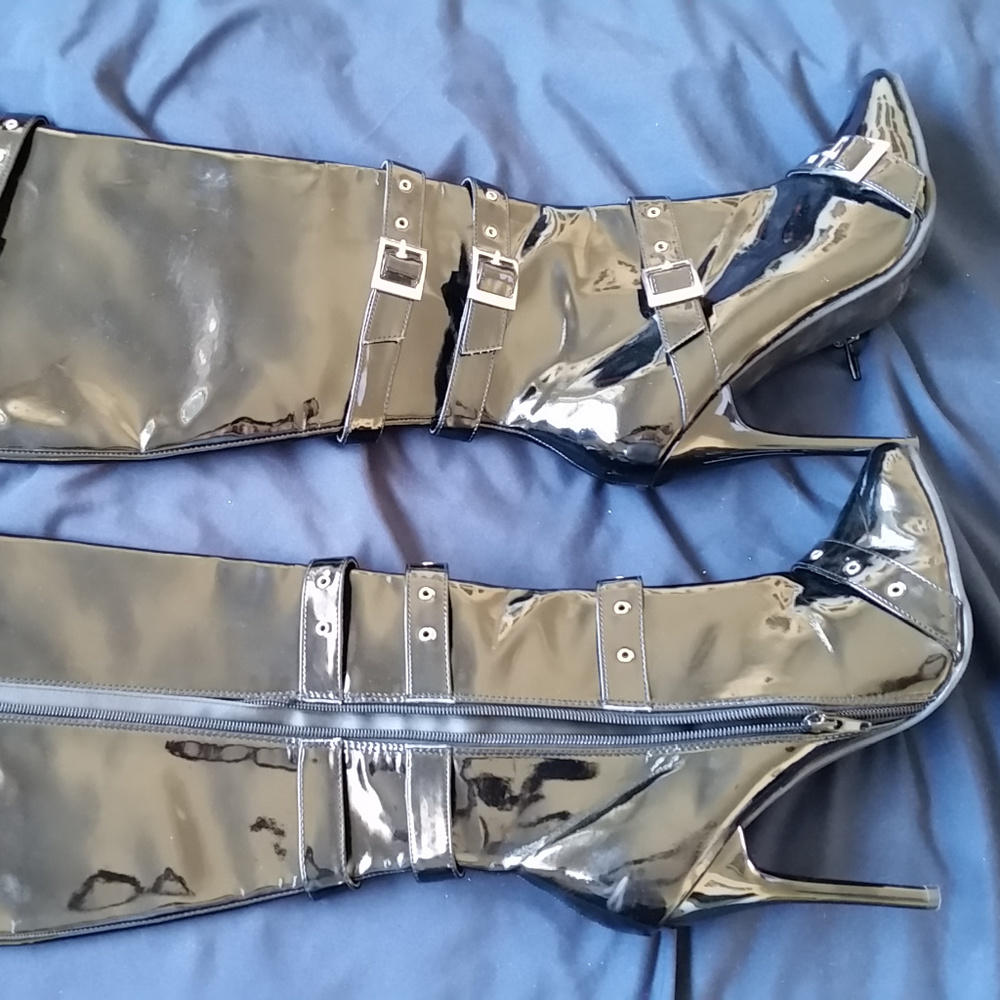 Pleaser Milan 2015 Patent Buckle knee high boots S